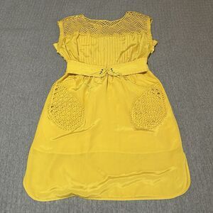 Tracy Reese Yellow Silk Lace Fit & Flare Dress Knee Length M, spring, party,
